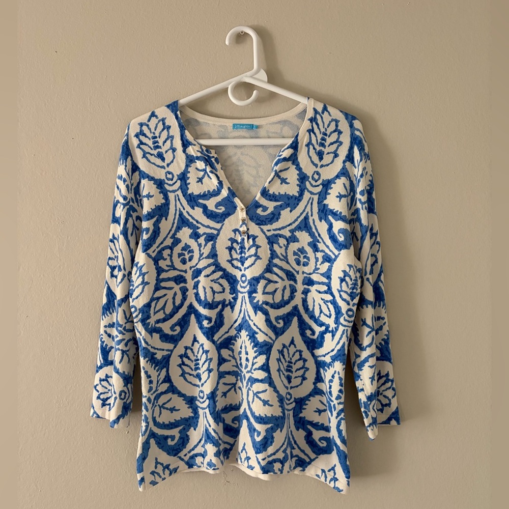 J. McLaughlin Blue and White Cardigan